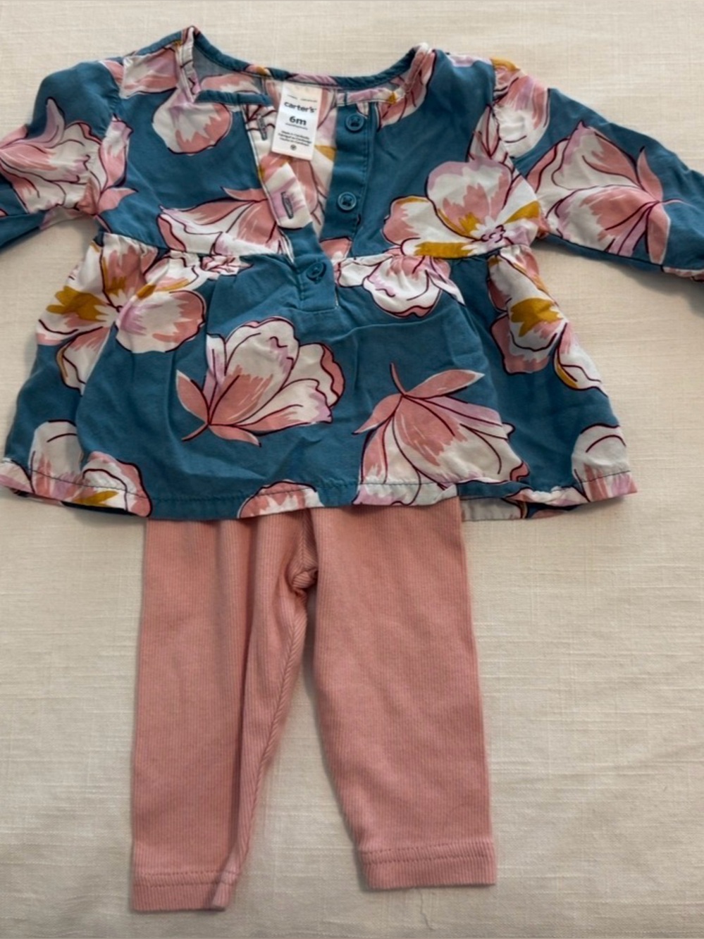 Carter's Teal Floral Top with Pink Leggings